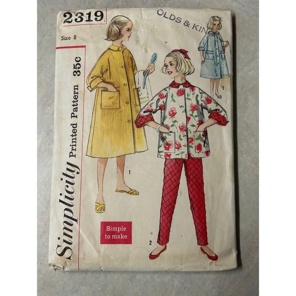 Vintage Simplicity Pattern #2319 Girls 2 Piece Lounging‎ Pajama Robe Set Size 8